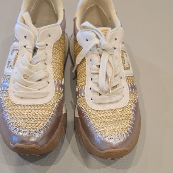 Sam Edelman Metallic Gold and White Sneakers - Picture 2 of 4